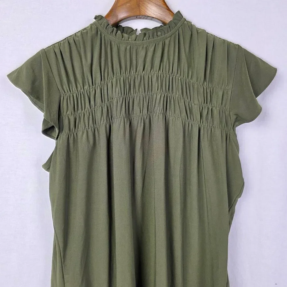 Anne Klein Olive Ruffle Blouse Keyhole Small - Picture 2 of 7